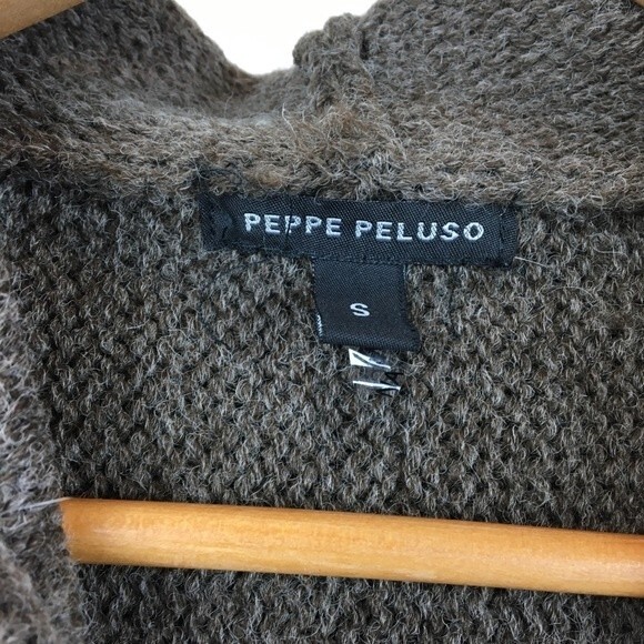 Peppe Peluso Brown Knit Hoody Hood Button Sweater S - Picture 6 of 7